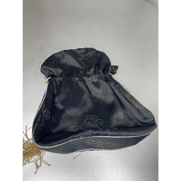 Vintage Antique Chinese Asian Black Silk Tassels Small Drawstring Handbag Bag - Picture 4 of 8